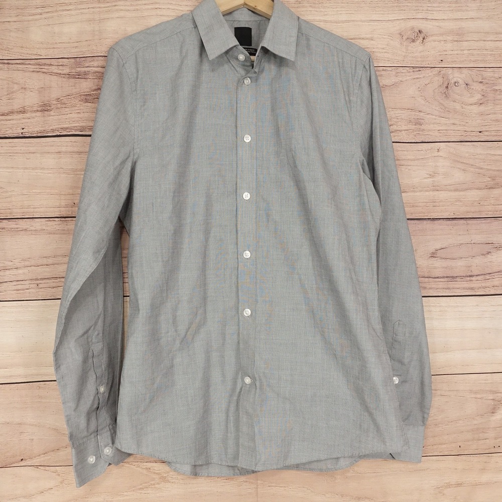 H&M Button Down Shirt Mens M Gray Excellent Slim Fit Easy Iron Long Sleeve